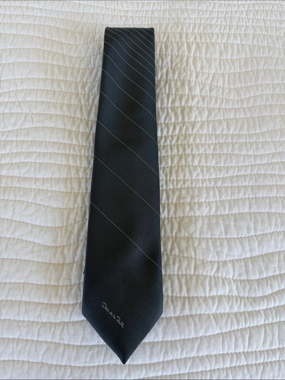 Oscar de la Renta gray Tie with Subtle Silver Pinstripes